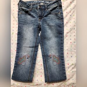 Cat & Jack Girl's Denim Jeans with Rainbow Unicorns Size 8